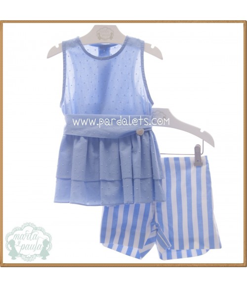 Conjunto blusa plumeti azul y short rayas "Aura"