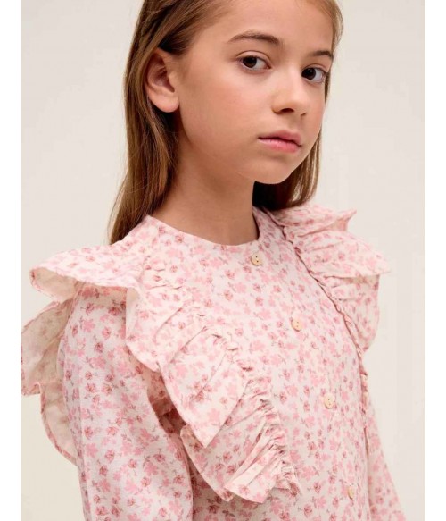 Blusa beig con flores rosas