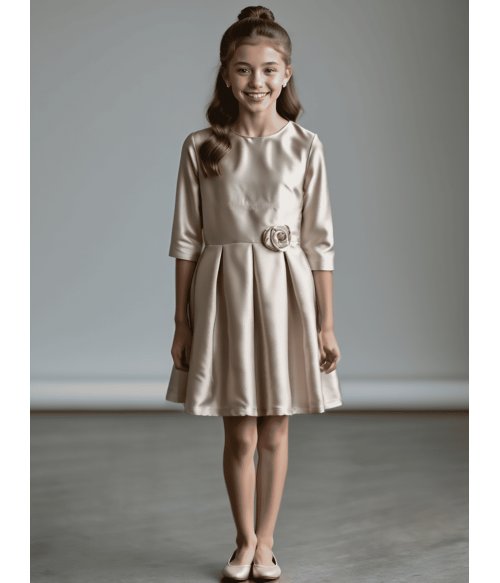 Vestido mikado color topo