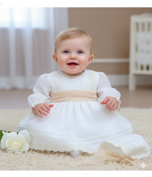 Vestido beig bordado con...