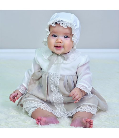 Vestido organza bordada y...