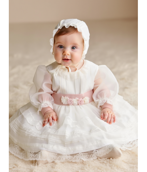 Vestido organza beig con...