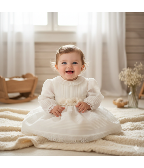 Vestido de organza beig con...