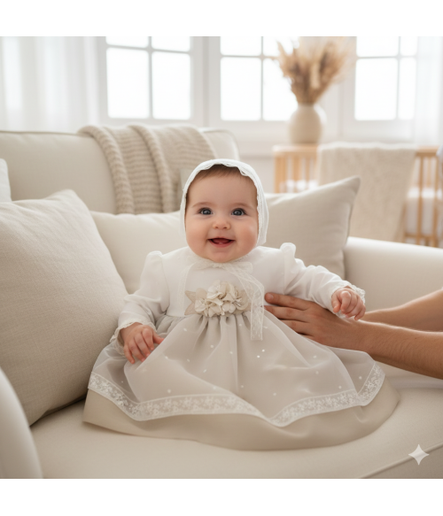 Vestido organza bordada y...