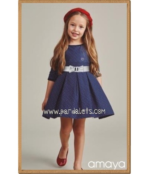 Vestido jacquard marino topitos