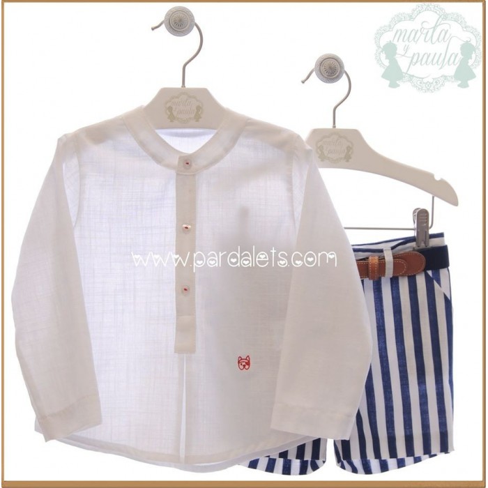 Conjunto camisa blanca y short rayas marino "Monet"