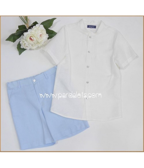 Conjunto camisa manga corta y short lino azul