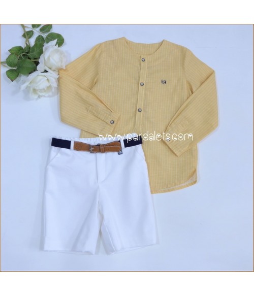 Conjunto camisa amarilla y short blanco con cinturon "Dali"