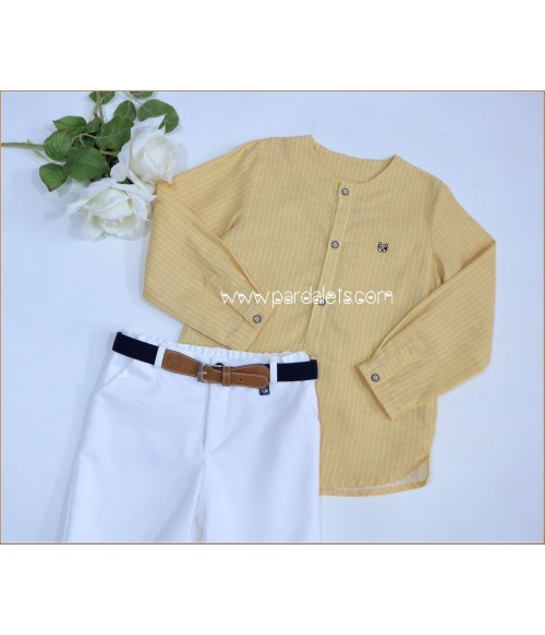 Conjunto camisa amarilla y short blanco con cinturon "Dali"