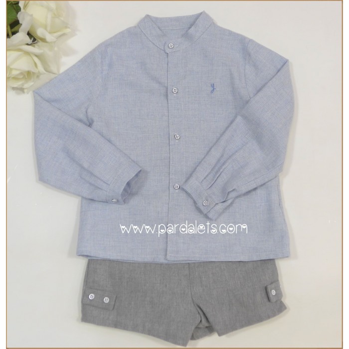 Conjunto camisa azul y short gris "Pompon"