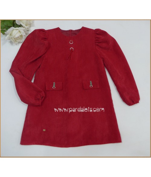 Vestido pana rojo con detalle bolsillos "Pespunte"