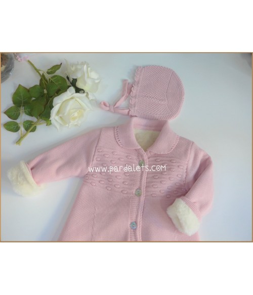 Abrigo lana rosa con polar interior y capota