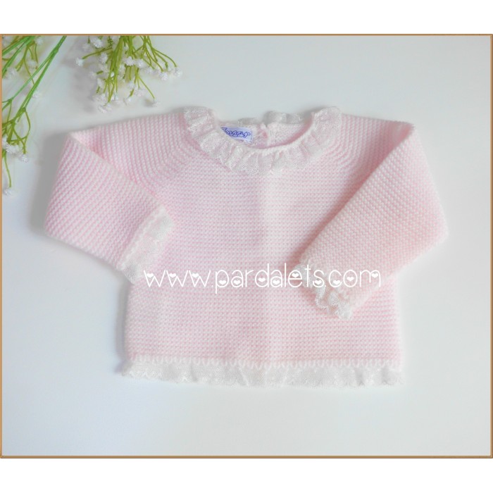 Jersey lana rosa con puntilla blanca
