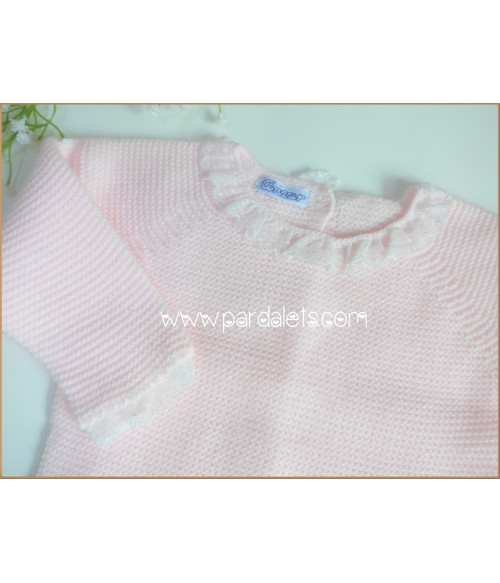 Jersey lana rosa con puntilla blanca