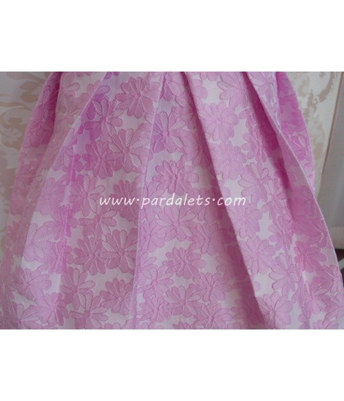 Vestido raso brocado flores rosas Magnifica Lulu