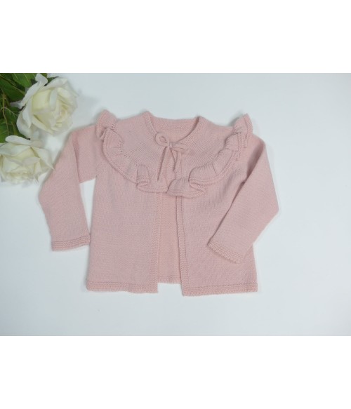 Chaqueta de lana rosa bebe