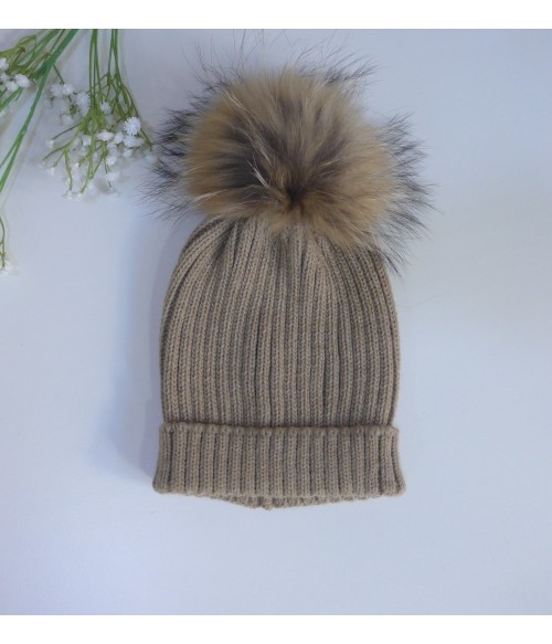 Gorro lana canale toffee pompon pelo natural