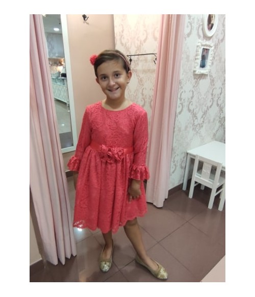Vestido encaje coral manga...