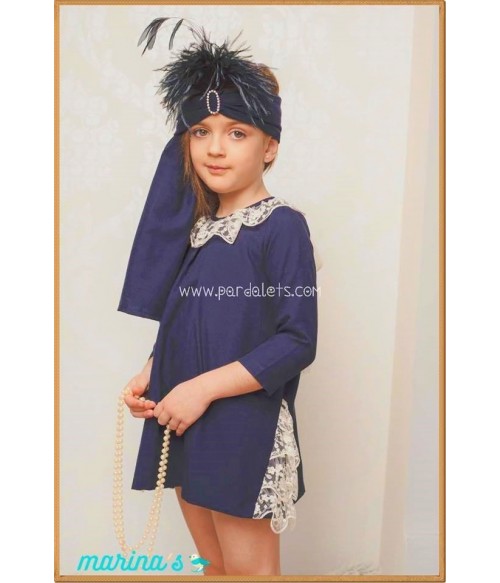 Vestido manga larga azul marino